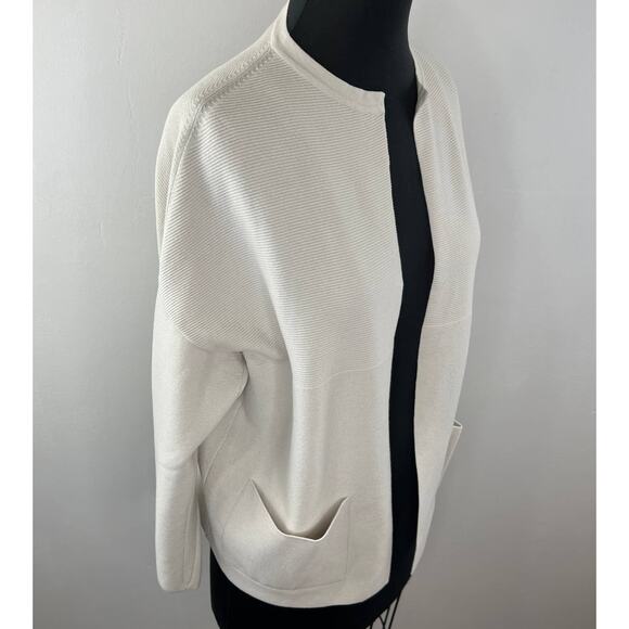 GentryPortofino Gentry Portofino Cream Long Sleeve Open Front Cardigan Sweater L - Picture 2 of 7